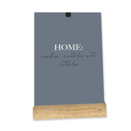 A5 kaart tekst 'HOME: cookies, candles and cuddles'