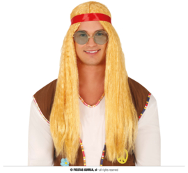 Hippie pruik met haarband blond