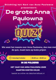 De grote Anna Paulowna Quiz zaterdag 11 oktober