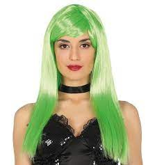 Neon pruik groen lang haar