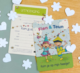 Vrolijke Fien & Teun Uitnodigingsset – met bloemetjesconfetti!