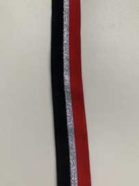 Sierelastiek 2-kleurig met zilver lurex per meter (25mm)