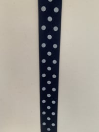 Satijn lint stippel  donkerblauw per meter  (25mm)