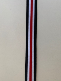 Sierelastiek zwart/wit/rood gestreept per meter (25mm)