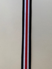 Sierelastiek zwart/wit/rood gestreept per meter (25mm)