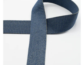 Tassenband Deco 40 mm denimblauw met goud lurex cottonlook per meter
