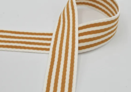 Tassenband Deco 40 mm streep cottonlook per meter okergeel met ecru