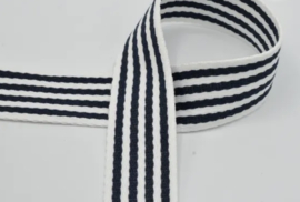 Tassenband Deco 40 mm strepen marine met wit cottonlook per meter