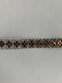 Frans opstrijkbaar strassband goud met wit strass  per meter (11mm)