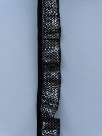 Rouche elastiek zwart met zilver lurex per meter (24mm)