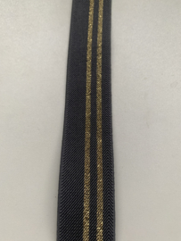 Tailleband elastiek  donkergrijs met gouden streep per meter (30mm)