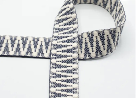 Tassenband Deco 40 mm Offwhite met donkerblauw cottonlook per meter