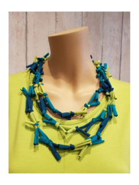 viscose ketting knoopjes lime/petrol