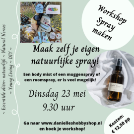 Workshop Spray maken.  (Er is op dit moment geen data gepland) Je bent welkom om contact op te nemen voor een data in overleg.
