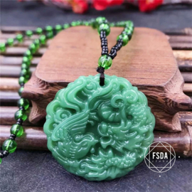 Feng Shui ketting van Jade Groene steen voor Geluk - Feniks en Draak