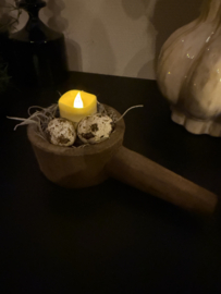 Houten schaaltje met handvat compleet met led