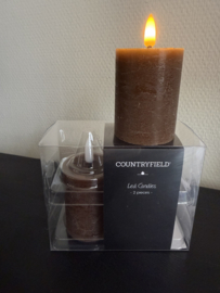 Set  (2 ) led kaarsjes bruin countryfield