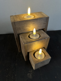 Sfeerlicht houder 3 delig + 3 led lichtjes