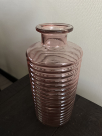 Vaas  glas geriffeld roze