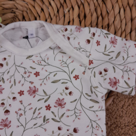 Shirt offwhite met roze bloemtakjes