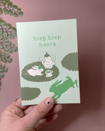 Hiep hiep blauw/groen - ansichtkaart