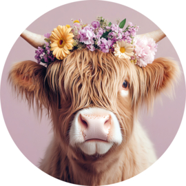 Muurcirkel Baby highlander pink flowers