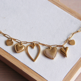 Bedel ketting "Harten" goud