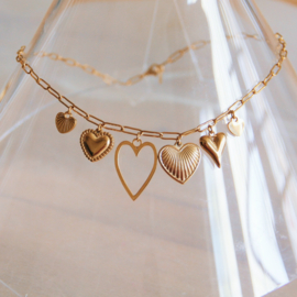 Bedel ketting "Harten" goud
