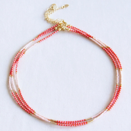 Kralen ketting oranje/roze/nude