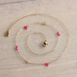 Fijn edelstalen collier met 6 mini hartjes - wit/goud roze/goud