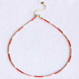 Kralen ketting rood-roze-nude