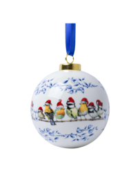 Kerstbal bosvogels kerstmuts