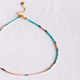 Kralen ketting munt - smaragd - nude