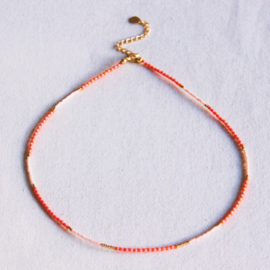 Kralen ketting oranje/roze/nude