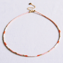 Kralen ketting nude-zalm-oranje