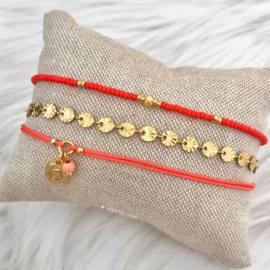 Mint15 Enkelbandje muntje - Goud/Koraalrood