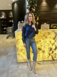 Satijnen Strik Blouse Marine