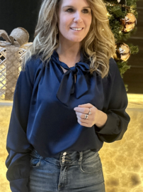 Satijnen Strik Blouse Marine