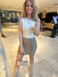 Shiny Top creme, donkerblauw en zwart