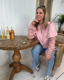 Blazer met kanten sleeve roze
