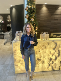 Satijnen Strik Blouse Marine