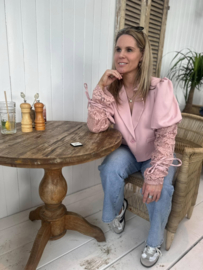 Blazer met kanten sleeve roze