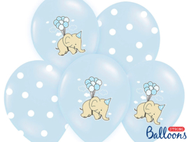 Mix van blauwe ballonnen met olifantjes en blauwe-witte stippen