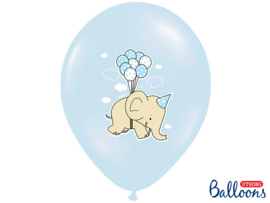 Mix van blauwe ballonnen met olifantjes en blauwe-witte stippen