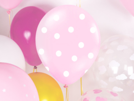 Roze-witte stippen ballonnen (6st)