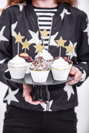 Cupcake toppers sterren glinsterend goud (6st)