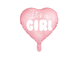 Folieballon roze hart (it's a girl)