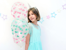 Doorzichtige ballonnen met roze hartjes (6st)