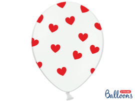 Ballonnen wit met rode hartjes (6st)