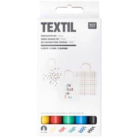 Textiel stiften - basis kleuren - 5 stuks